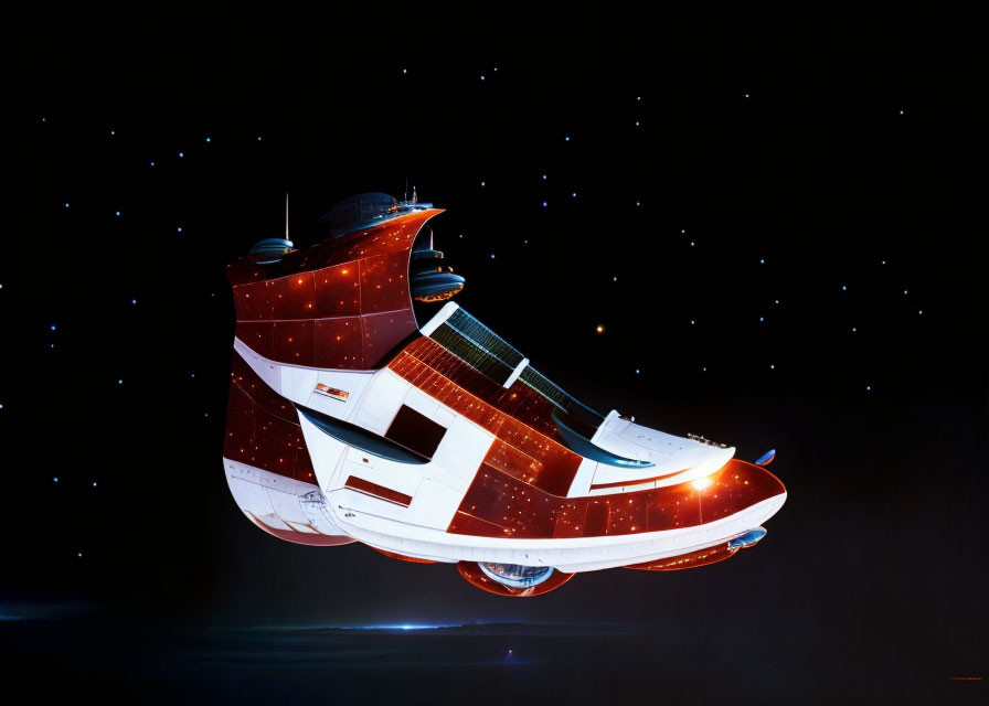 Spaceship designed like classic sneaker in space scene