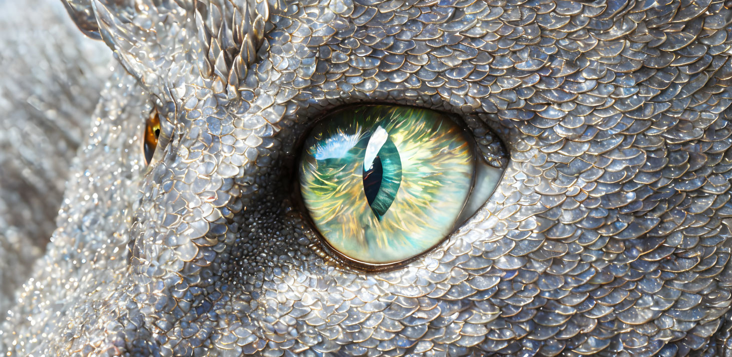 Reptile eye with reflective and textured scales