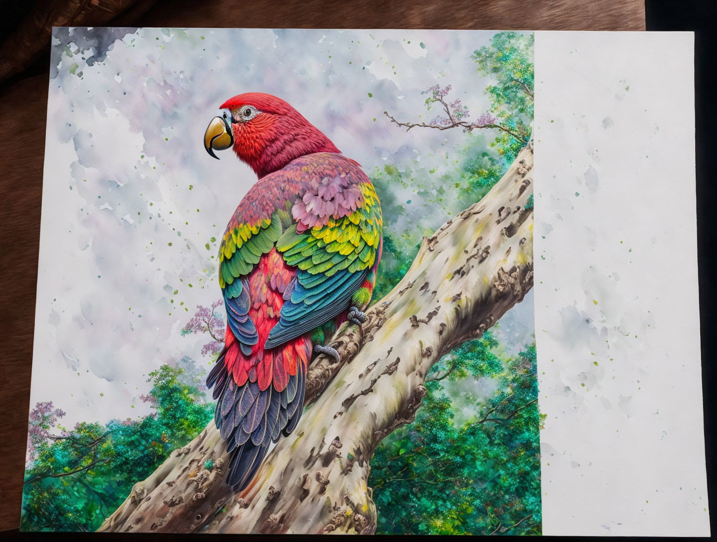 Colorful Parrot Perched on Tree Branch in Vibrant Illustration