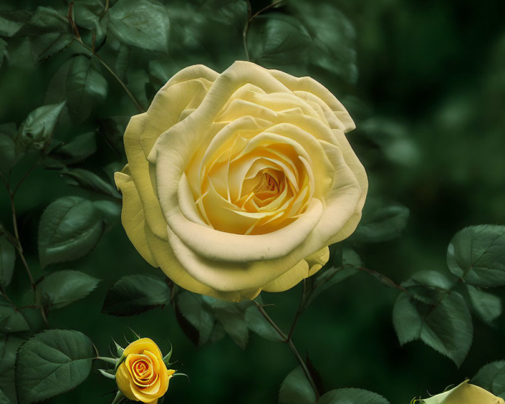 Bright Yellow Rose in Full Bloom Surrounded by Green Foliage