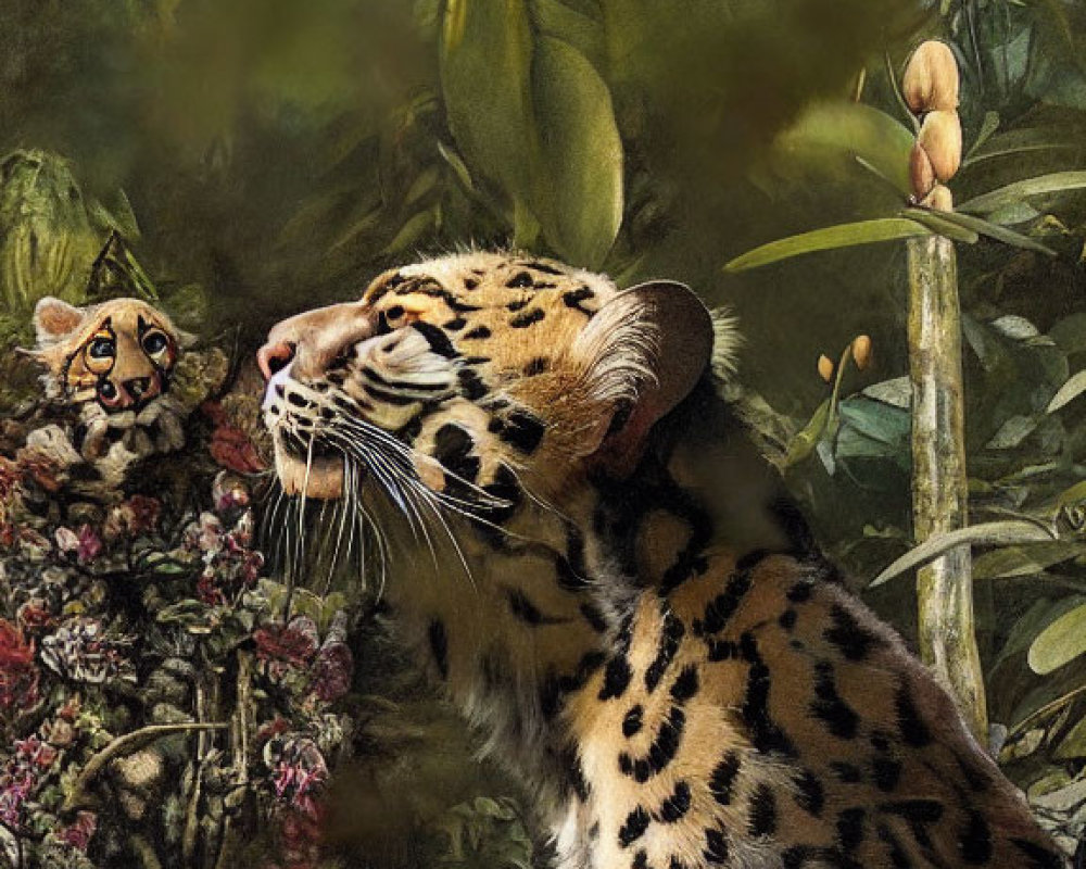 Distinctive Markings on Ocelot in Lush Jungle Setting