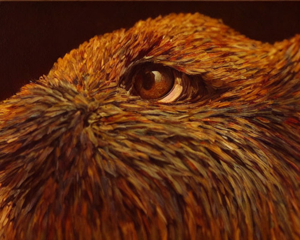 Detailed painting of animal eye in textured orange-brown fur