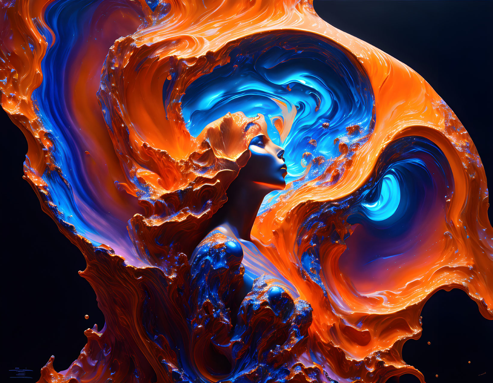 Colorful Abstract Swirls in Orange, Blue, and Black