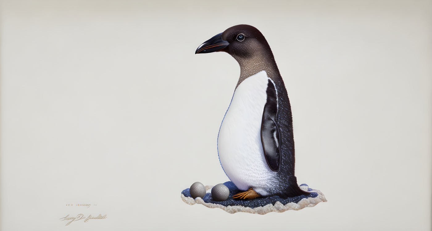 Brown-headed Penguin Sitting on Ice with Eggs