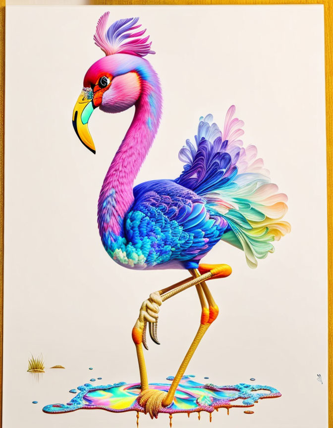 Vibrant Flamingo Illustration with Colorful Feathers