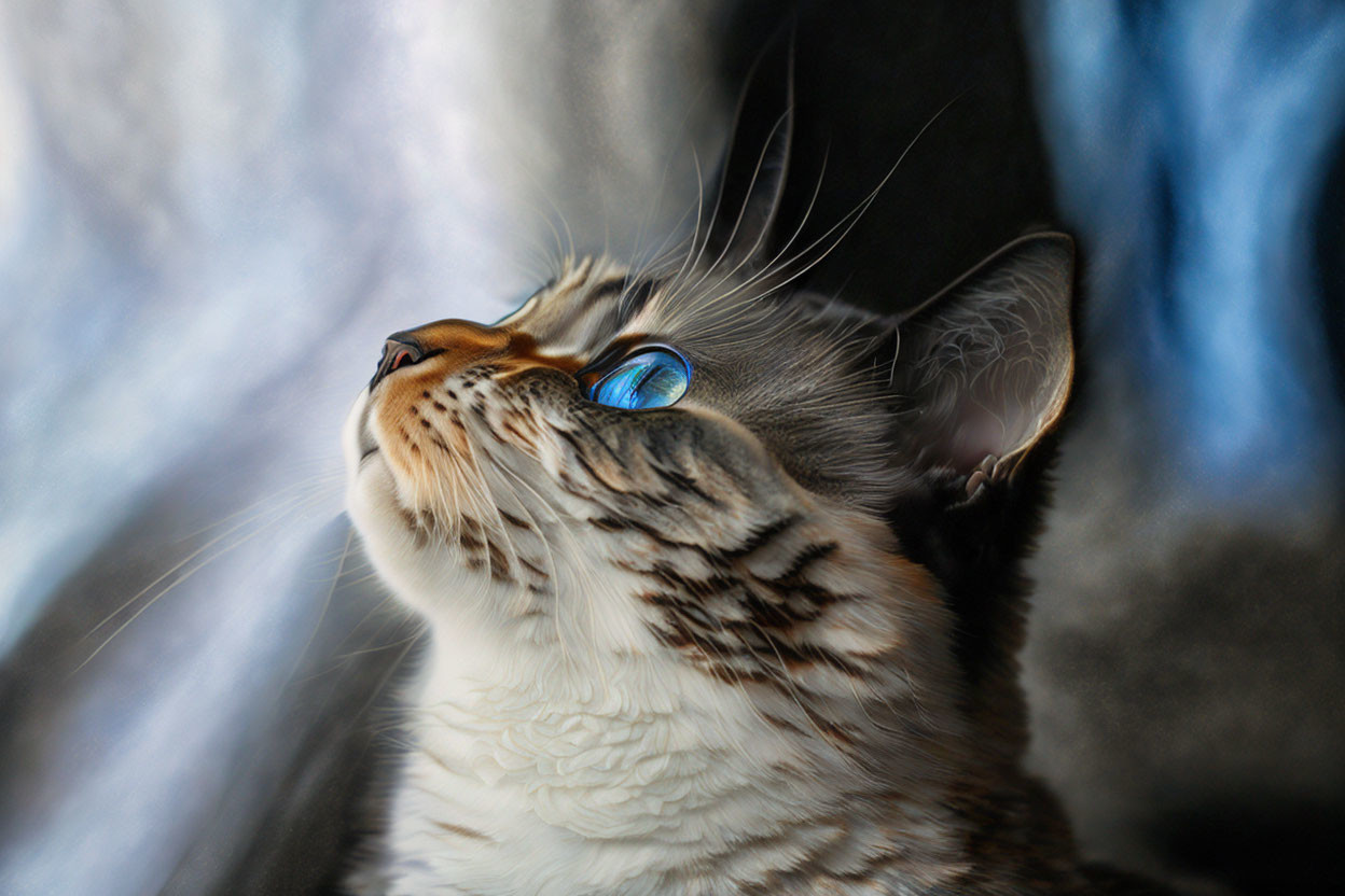 Close-Up of Cat with Striking Blue Eyes and Blurred Background