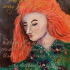 Illustration: Woman with Orange Hair & Green Garment on Textured Background