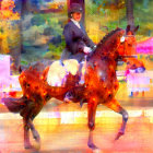 Colorful Abstract Watercolor Painting of Equestrian Rider on Horse