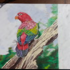 Colorful Parrot Perched on Tree Branch in Vibrant Illustration