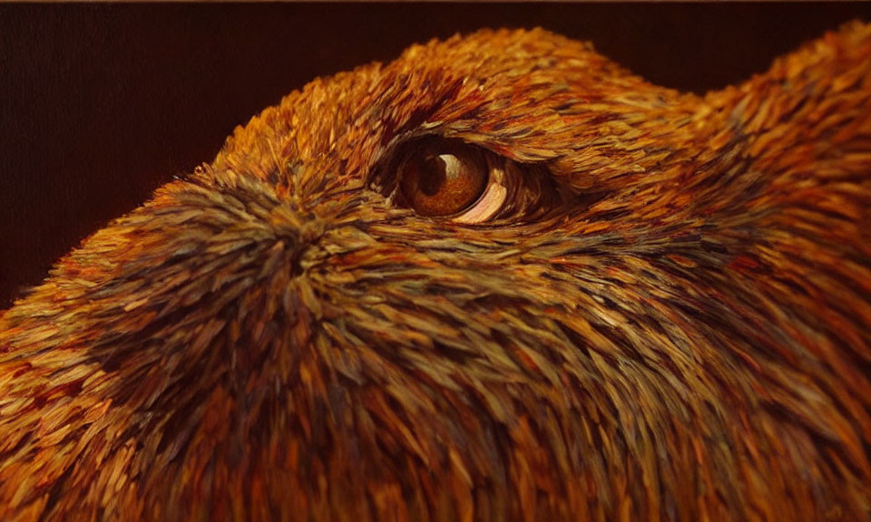 Detailed painting of animal eye in textured orange-brown fur