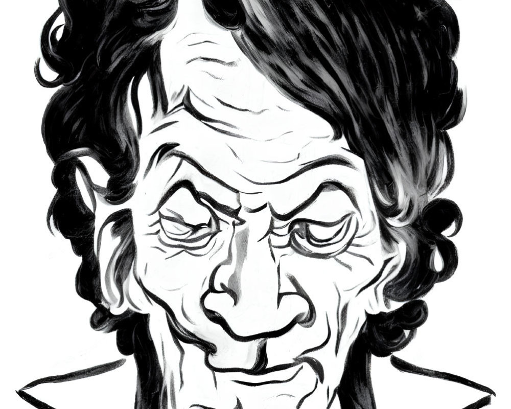 Monochrome caricature of a man with exaggerated features