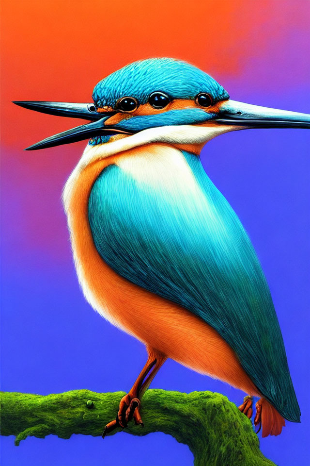 Colorful Kingfisher Illustration on Branch with Large Eyes