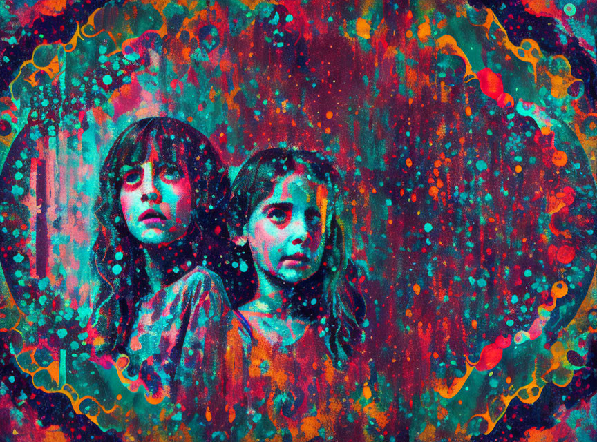 Colorful Abstract Artwork: Children's Faces with Psychedelic Mix