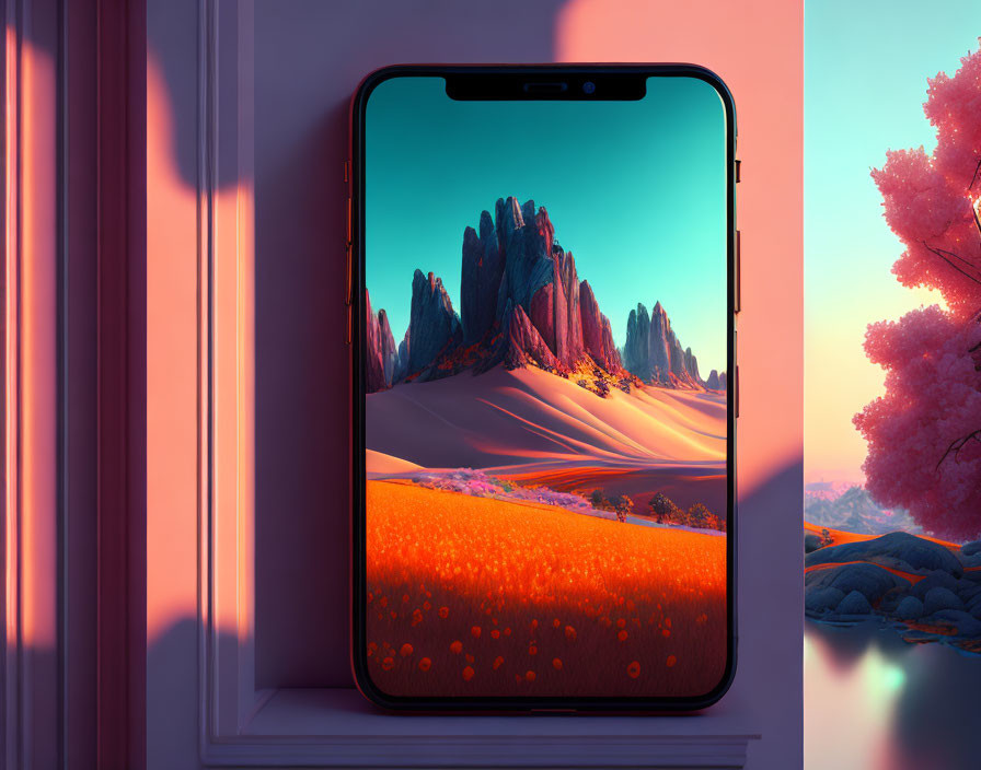 Vibrant desert and floral wallpaper on smartphone