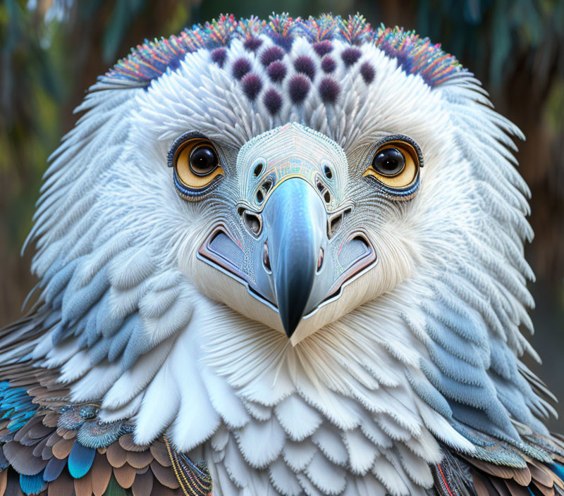 Detailed image of bird with intricate feather patterns and robotic features.