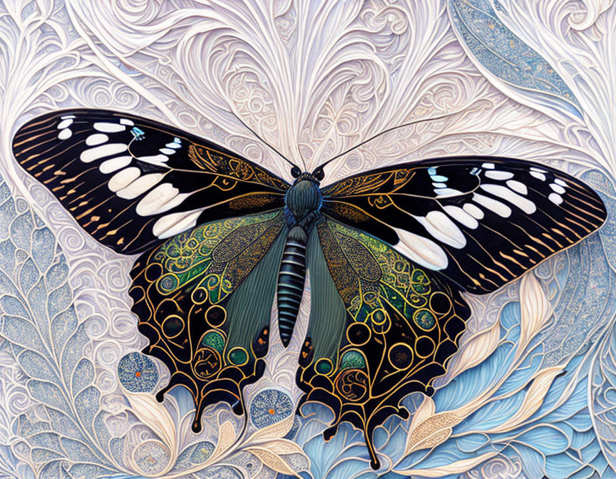 Colorful Butterfly Illustration with Ornate Patterns