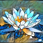 Vibrant stained glass style flower illustration in blue, green, and yellow