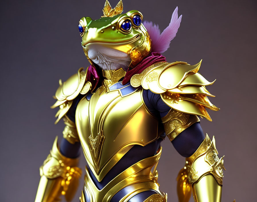 Anthropomorphic frog in medieval-inspired golden armor - 3D render