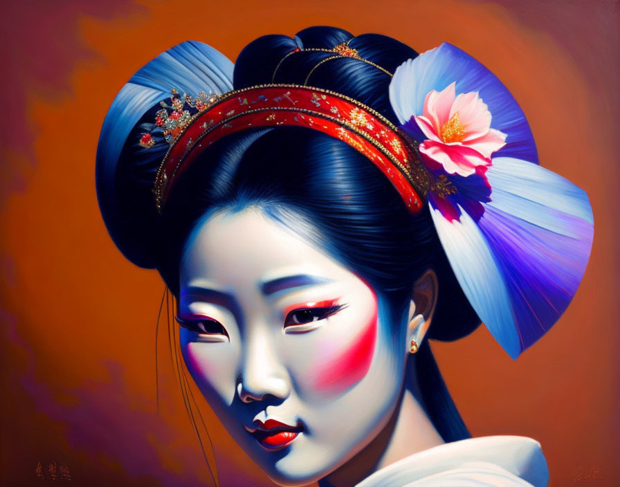 Colorful Stylized Portrait of Woman with Elaborate Hairstyle