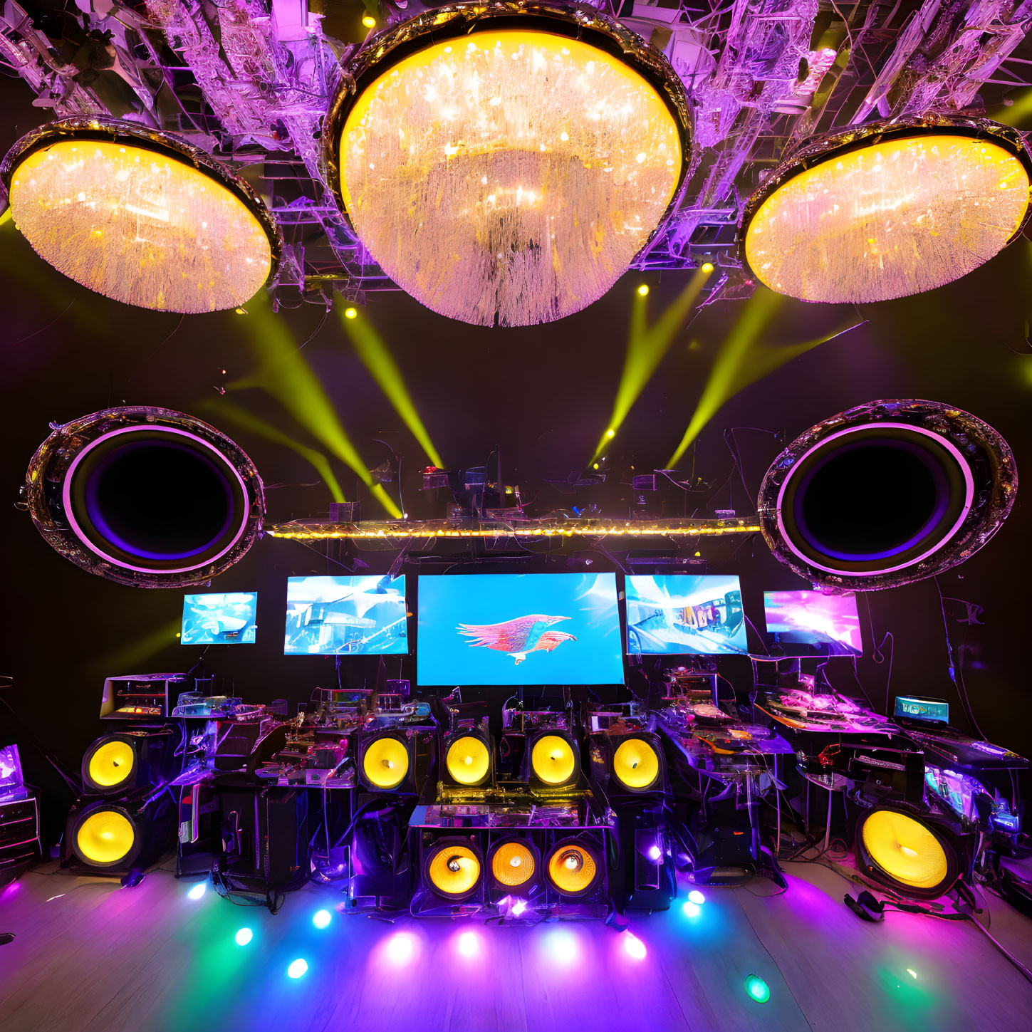 Vibrant Light Show and Decor in Club DJ Booth