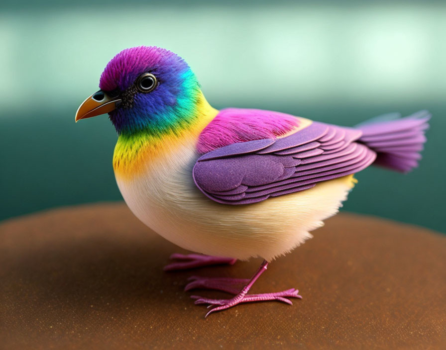 Colorful Bird with Purple, Pink, Yellow, and Blue Feathers on Round Perch