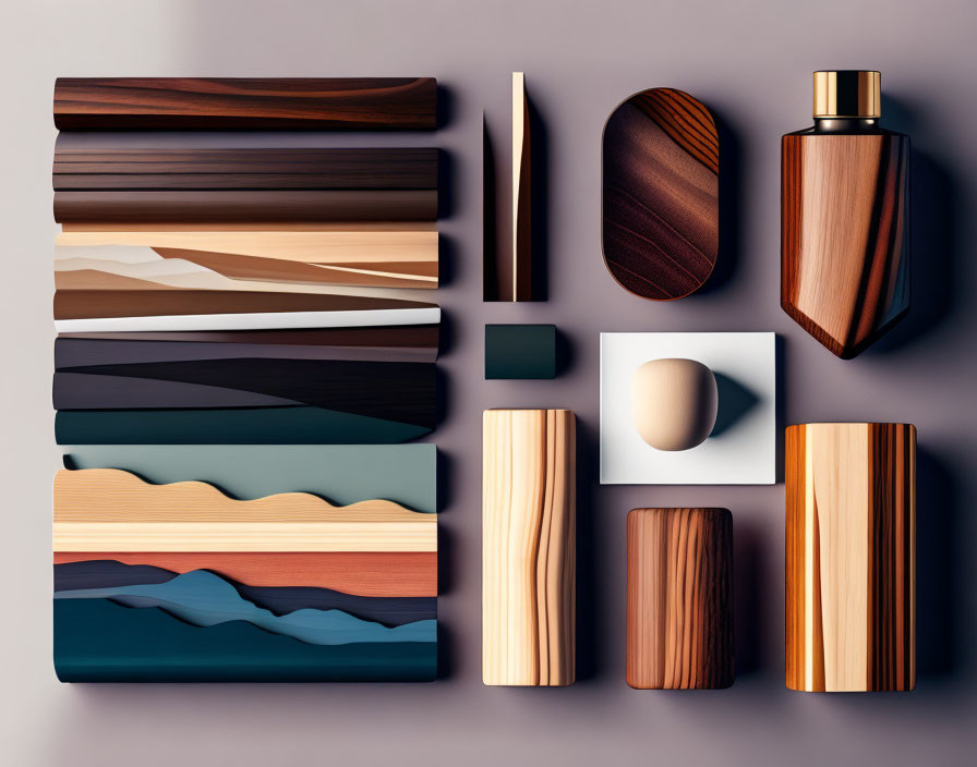 Assortment of Elegant Wooden Objects with Geometric Shapes