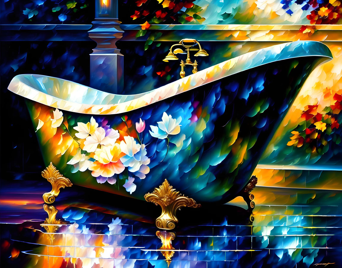 Vibrant Claw-Foot Bathtub Surrounded by Flowers