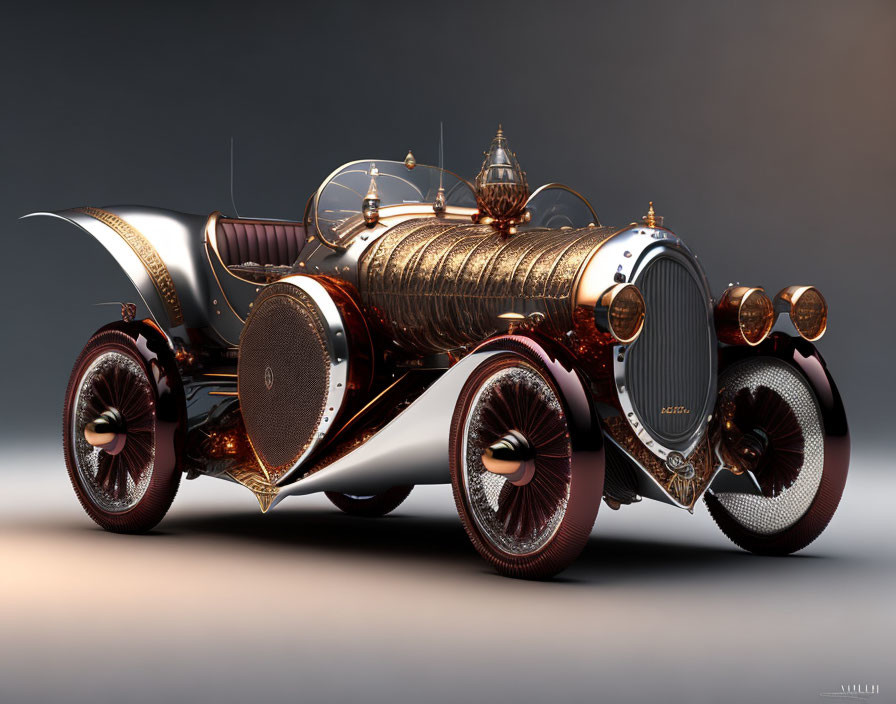 Ornate Retro-Futuristic Car with Brass-like Elements