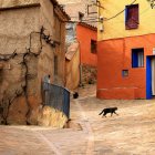 Colorful painting of three people walking on vibrant street