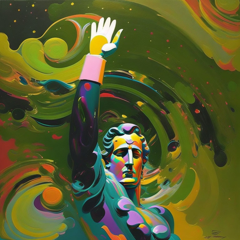 Abstract painting of classical statue in vibrant colors