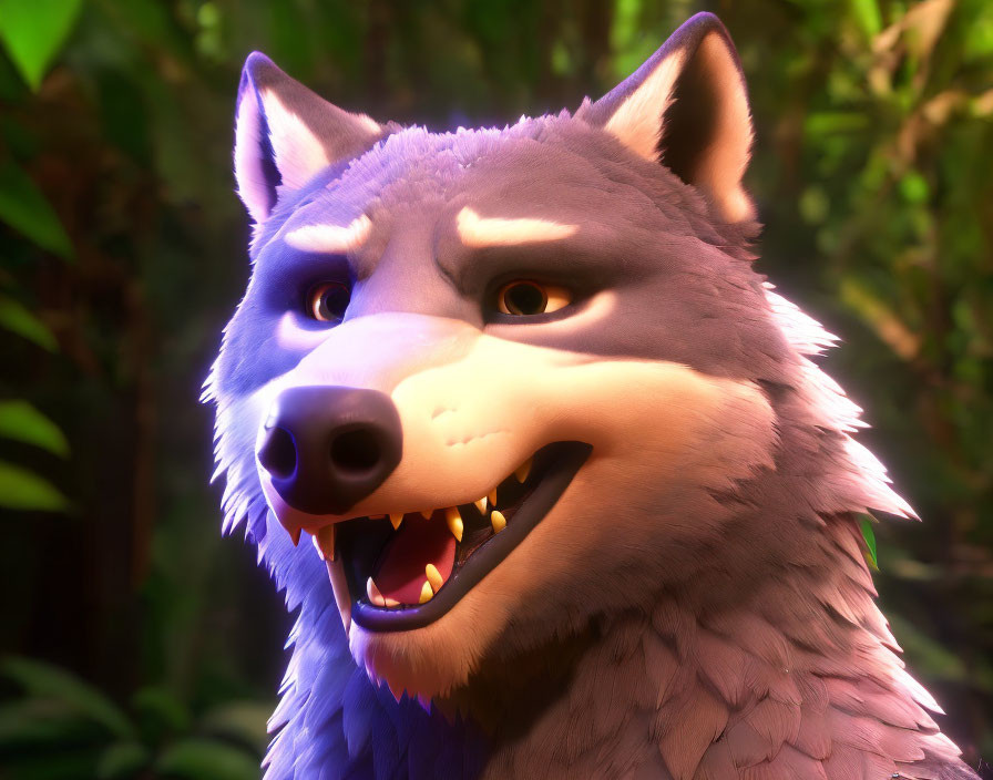 Mischievous 3D Animated Wolf in Sunlit Forest