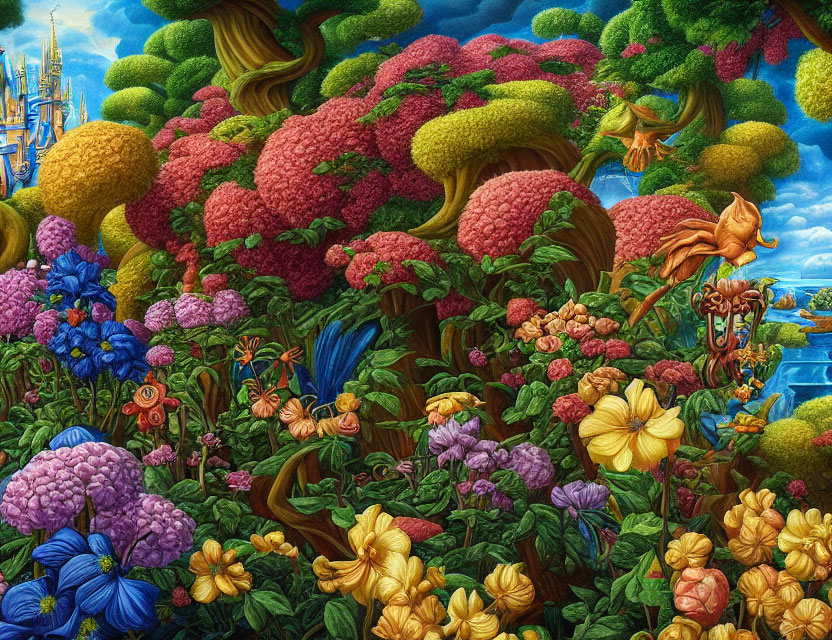 Colorful Fantasy Landscape with Lush Vegetation and Whimsical Plants