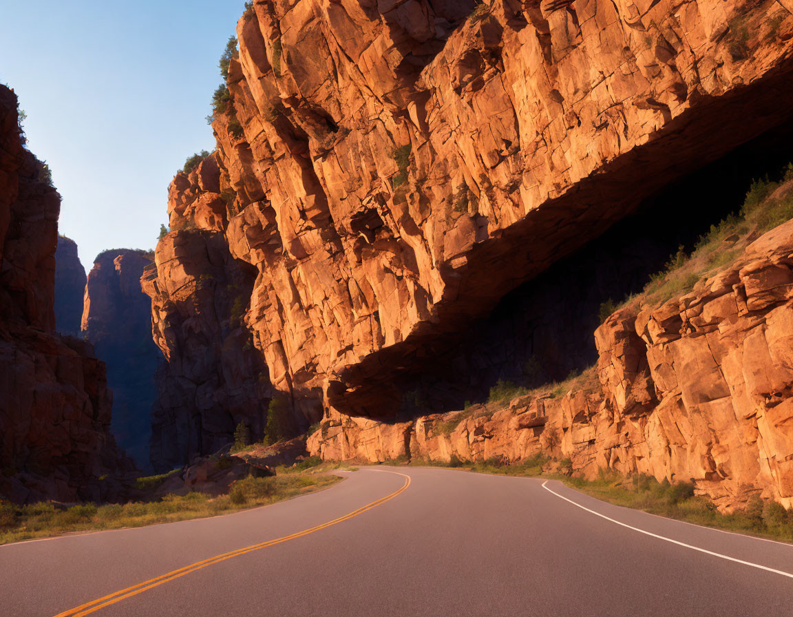 Scenic winding road through dramatic red rock canyon