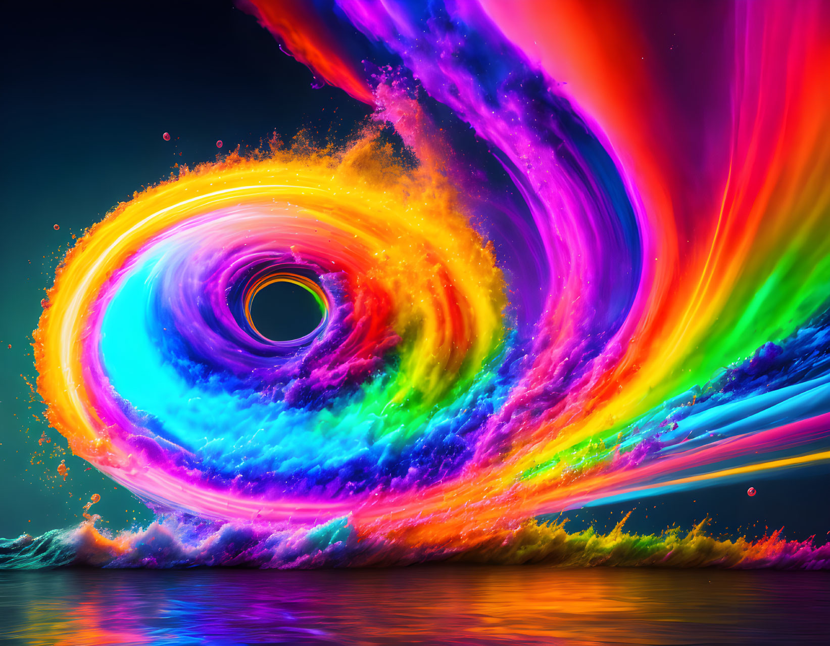 Colorful Digital Artwork: Swirling Vortex Over Water