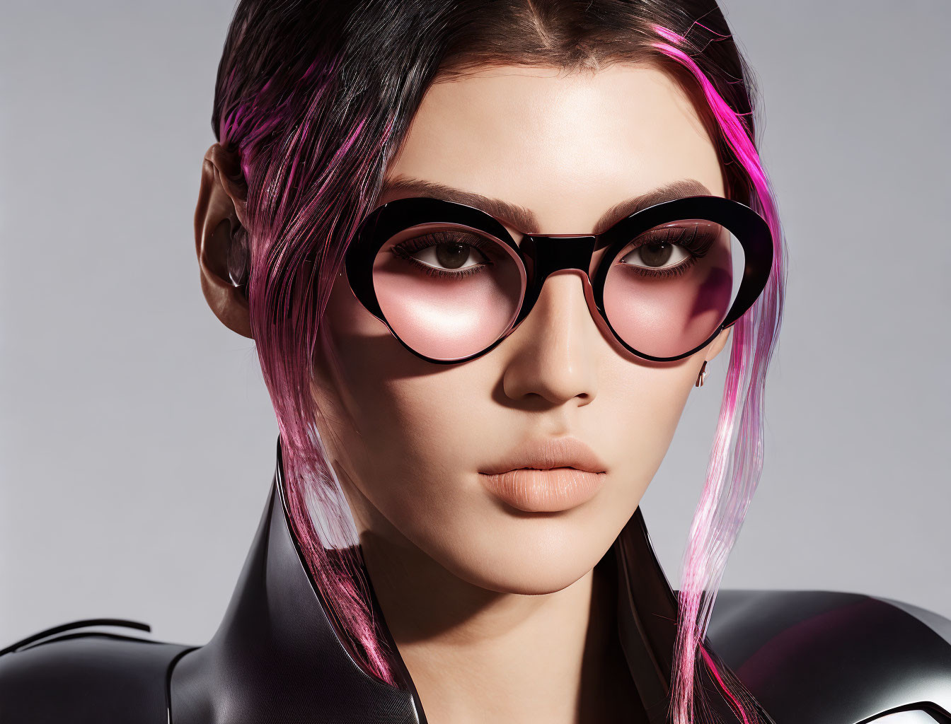 Woman with Pink Hair and Stylish Sunglasses in 3D Render