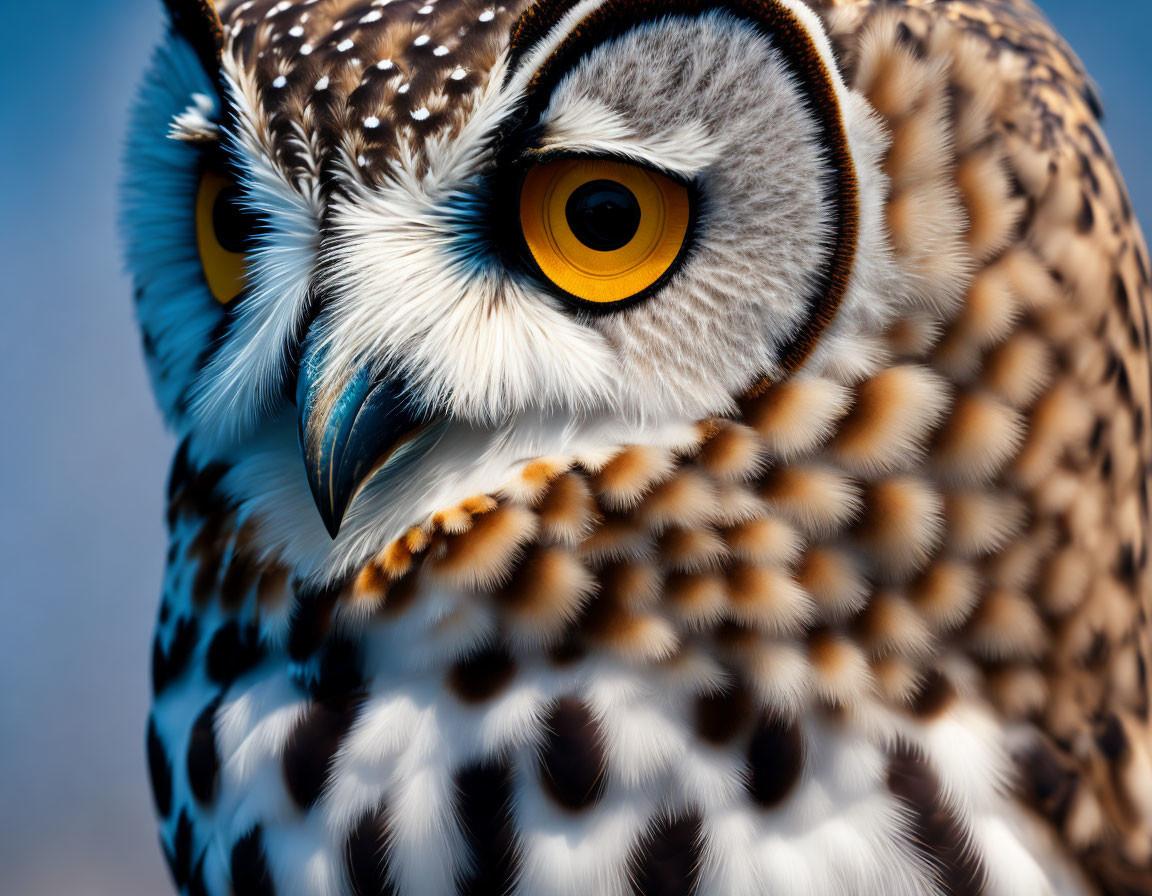 Spotted owl with yellow eyes and brown plumage