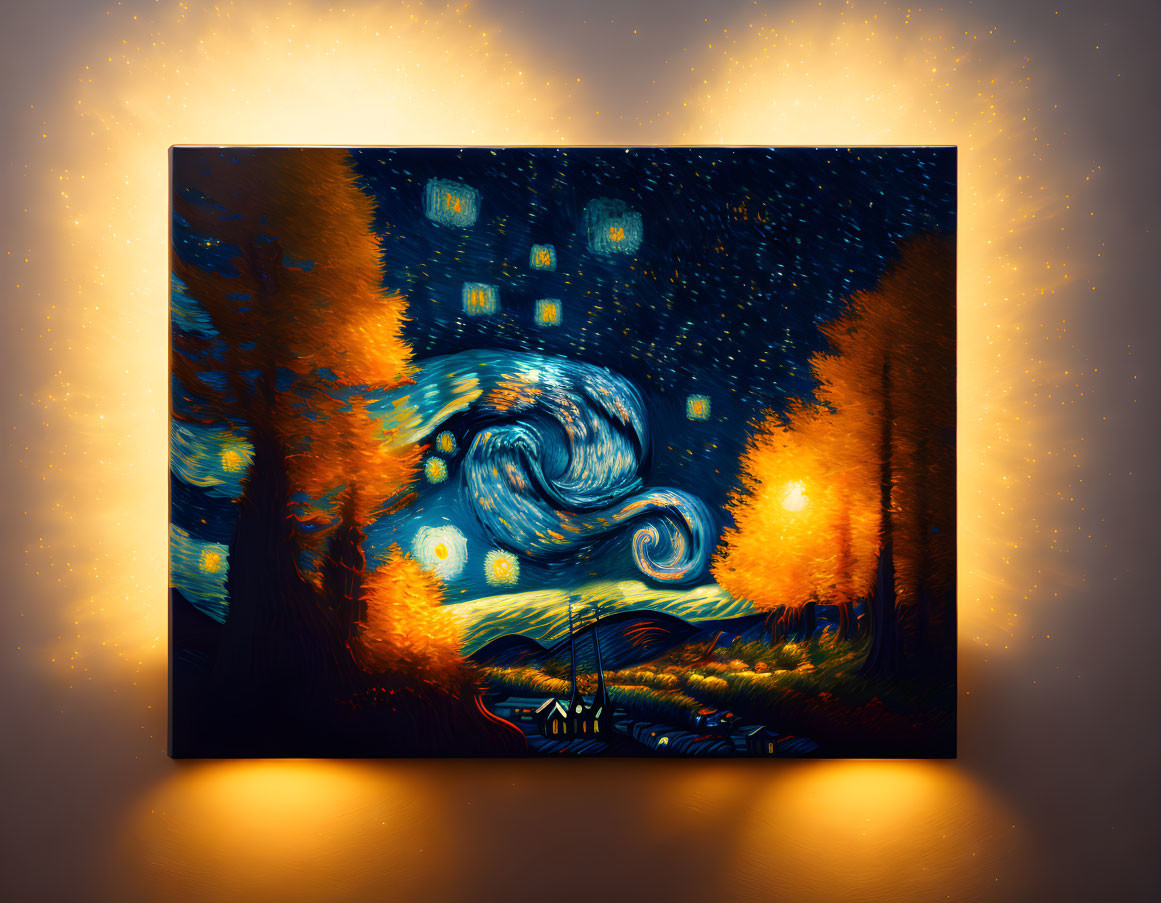 Canvas Print: "Starry Night" with Blue and Yellow Swirls