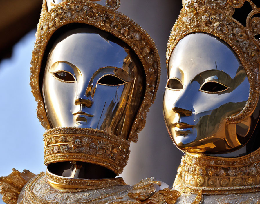 Ornate Golden Masks & Elaborate Costumes at Venetian Masquerade