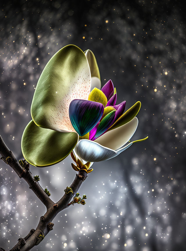 Colorful Flower Artwork with Cosmic Background