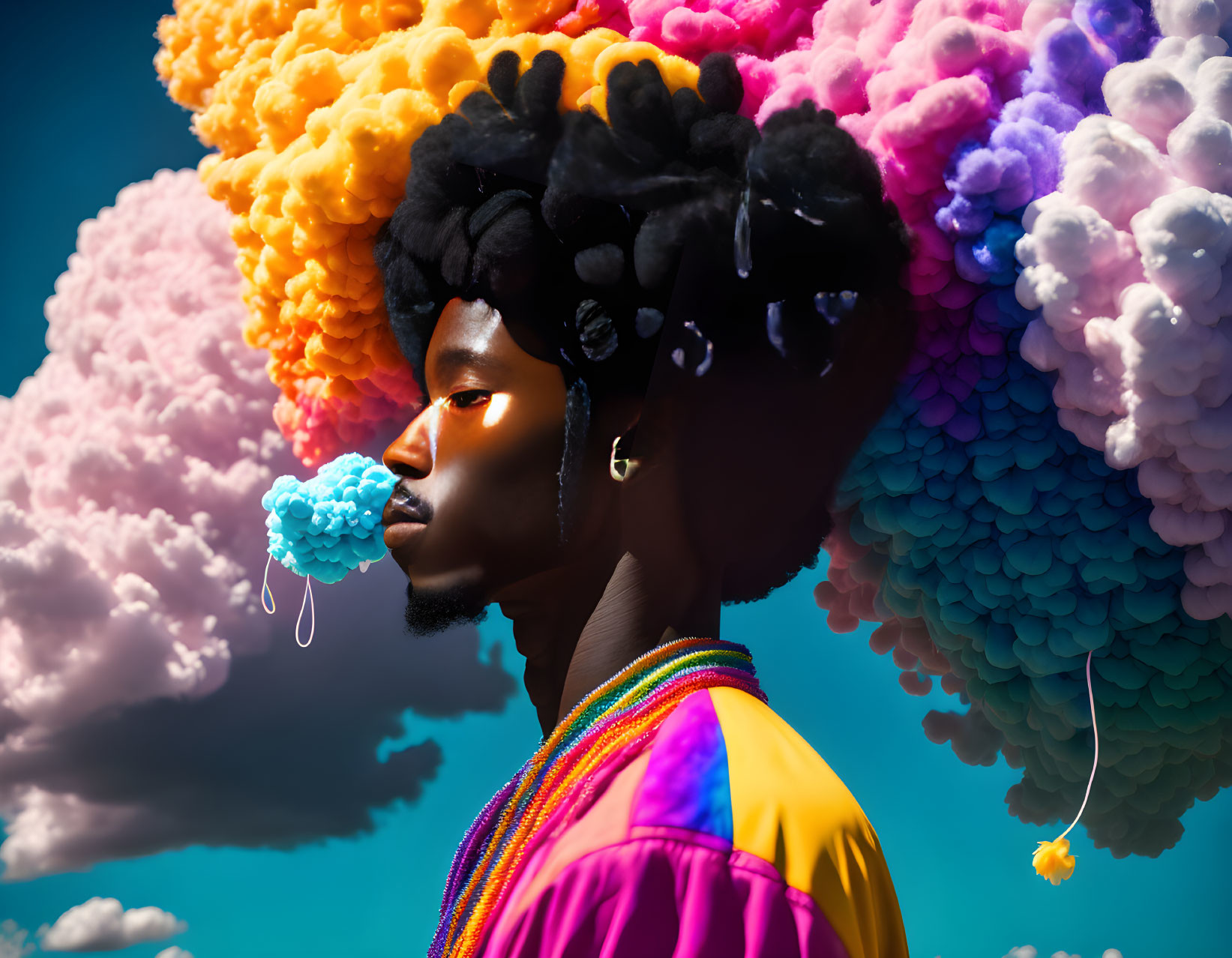 Colorful Cloud Hair Portrait Against Blue Sky & Cloud Accessories