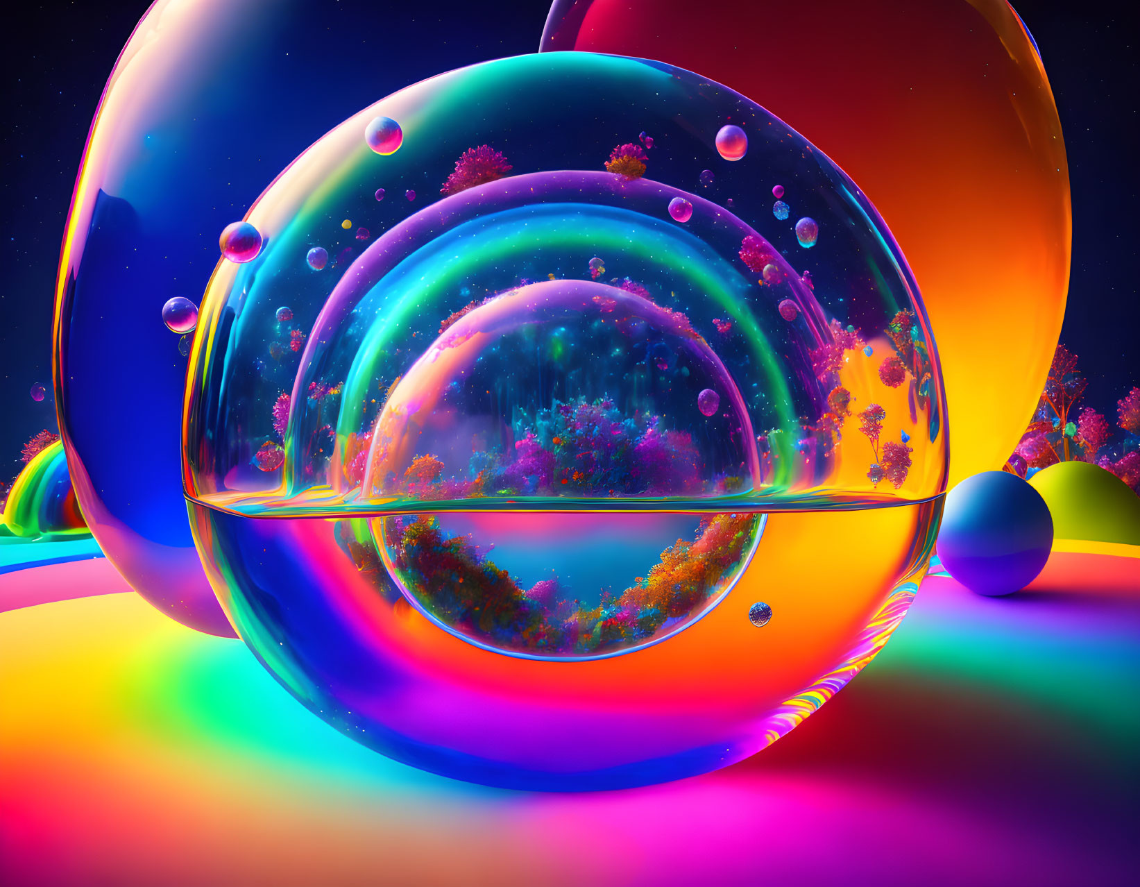 Colorful Bubble Ecosystem in Neon Gradient Backdrop