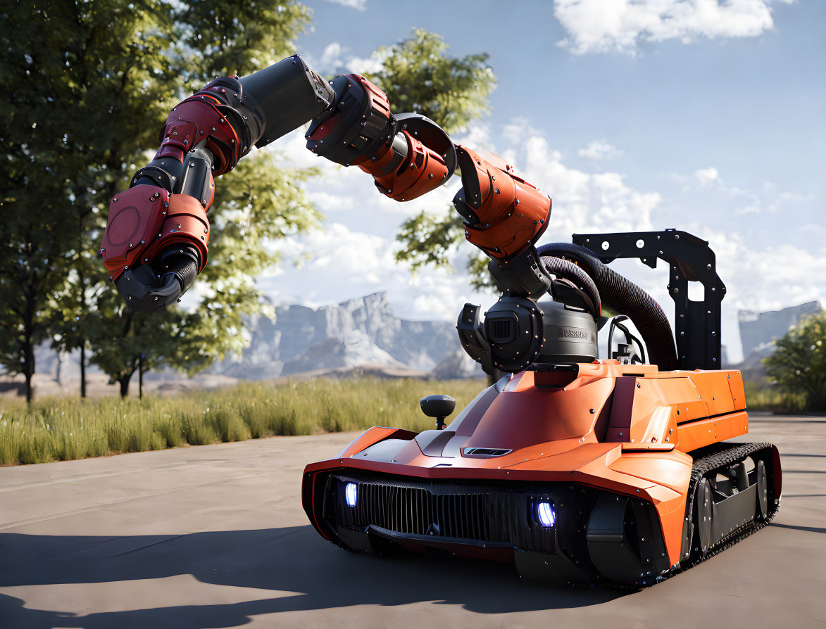 Autonomous Orange Tracked Vehicle with Robotic Arm and Camera in Outdoor Setting