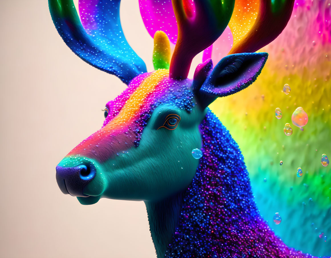 Colorful deer with bubbles on gradient background