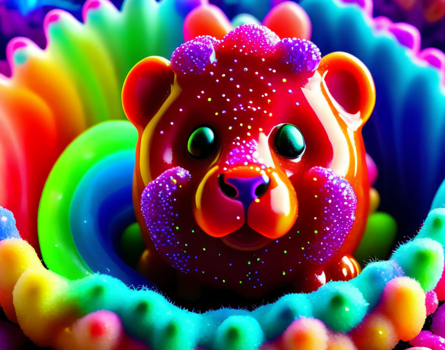 Colorful Stylized Bear in Glittery Digital Art