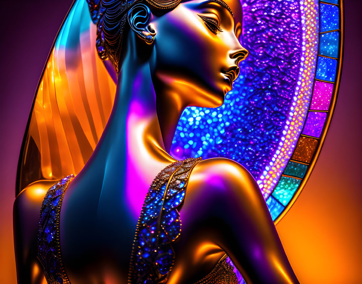 Colorful digital artwork: Woman in profile with vibrant headdress