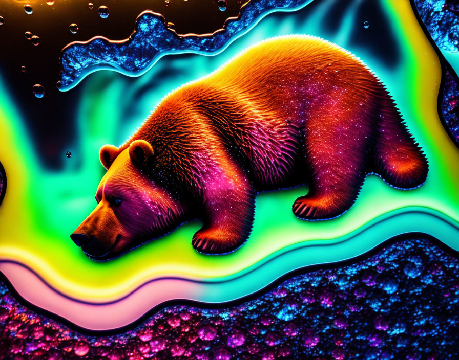 Colorful Psychedelic Bear Illustration with Liquid Ripple Effect