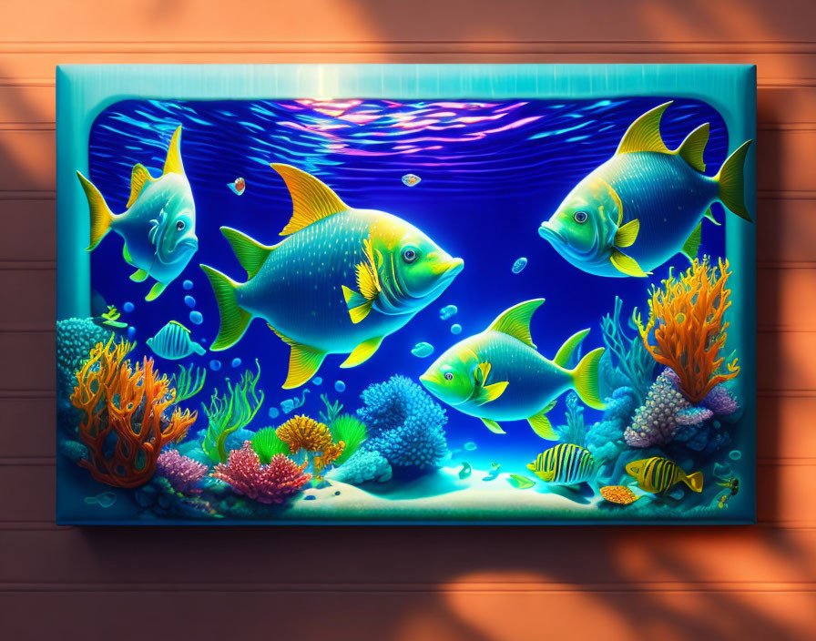 Colorful Tropical Fish and Coral Reefs Painting with Light and Shadows