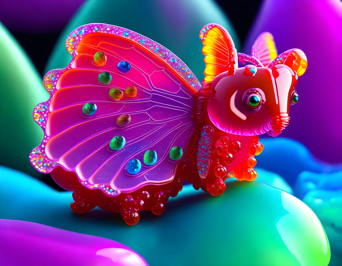 Colorful Stylized Butterfly Artwork with Jewel-like Decorations