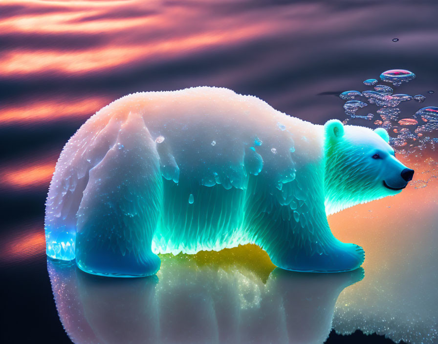 Surreal Polar Bear Glowing in Blue and Orange Hues