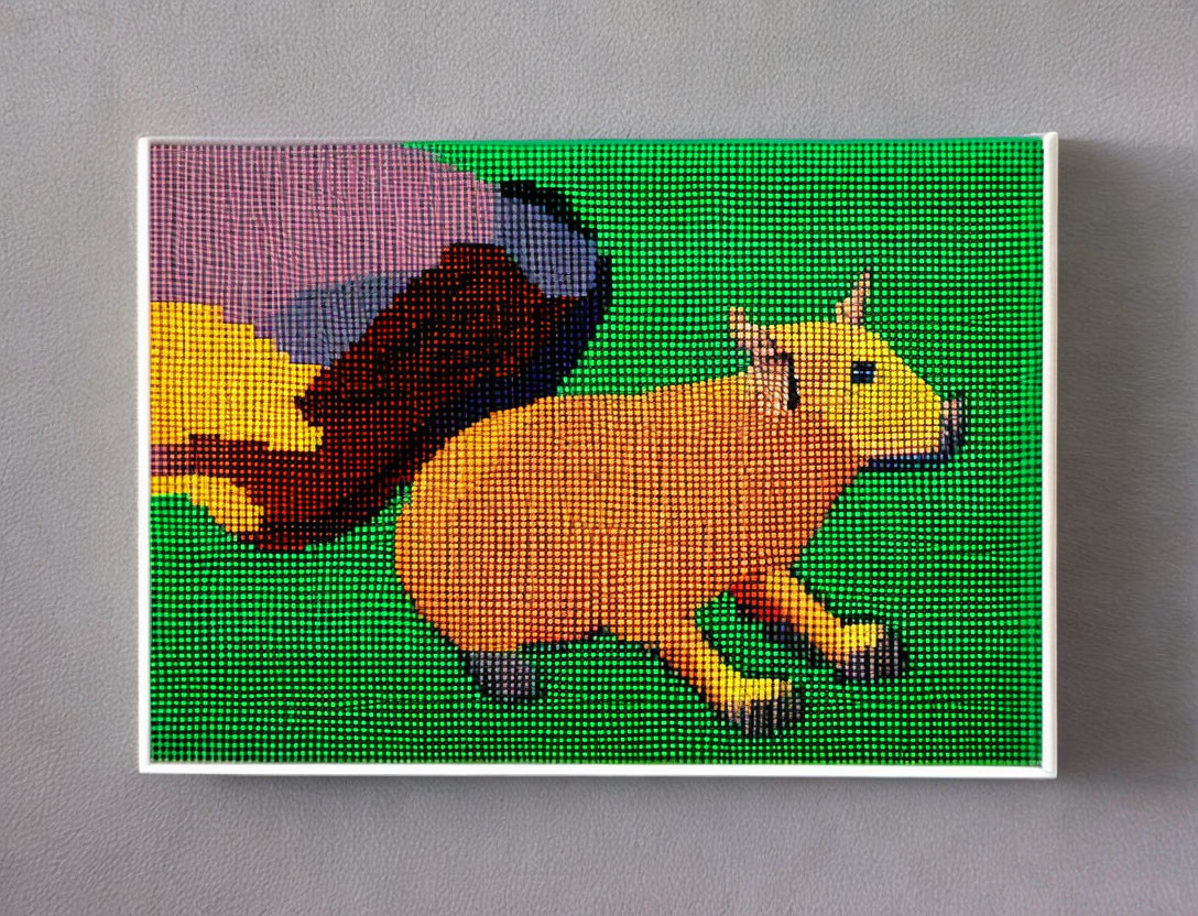 Pixel Art Illustration of Capybara on Green Background with Partially Visible Purple and Yellow Figure